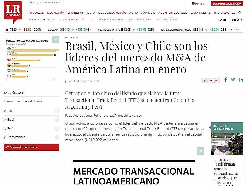 Brasil, Mxico y Chile son los lderes del mercado M&A de Amrica Latina en enero